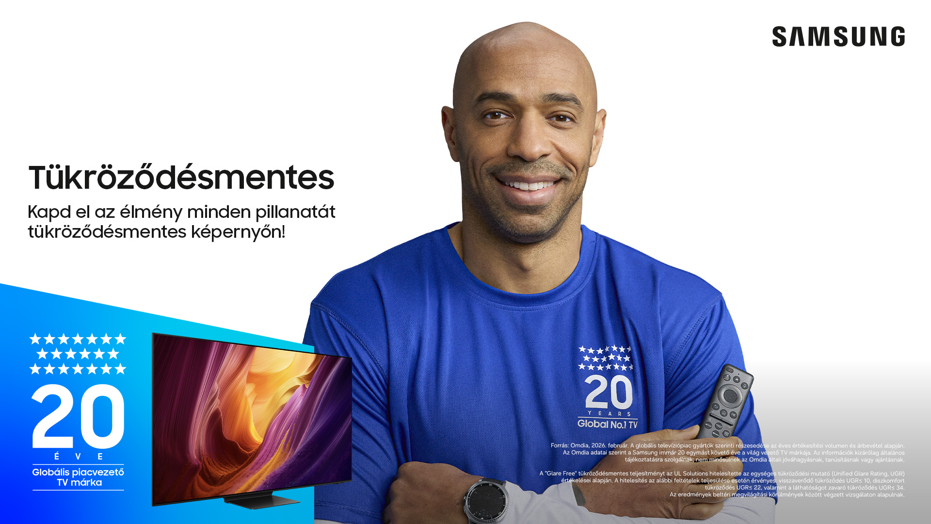 A Samsung Thierry Henryval ünnepli a 2 évtizede tartó élvonalbeli szerepét a globális TV-piacon