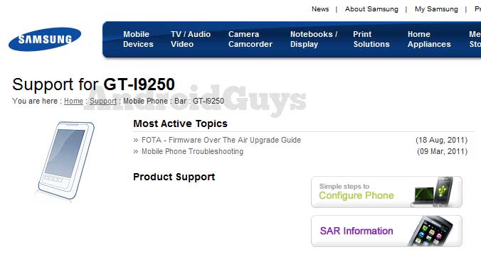 Samsung GT-i9250 Support Page
